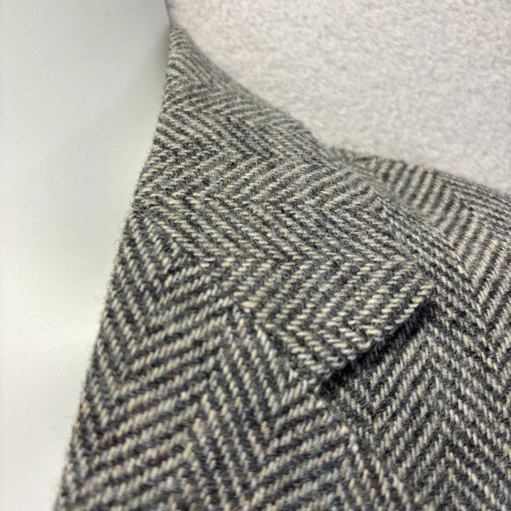 Vintage‎ 90s Herringbone Tweed Blazer Sport Coat Mens 40L Gray 2-Button Retro